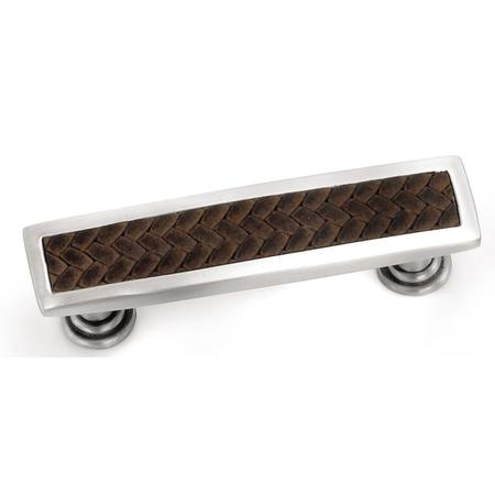 LAUREY 96mm Churchill Rectangle Pull Satin Nickel/Saddle Brown Leather Insert 12490